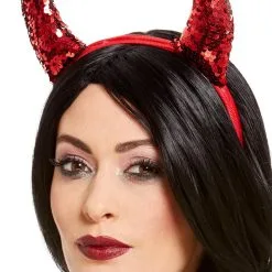 Teufelchen Hörner Mit Wende Pailletten Silber-Rot