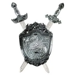 2 Schwerter Mit Drachen Schild